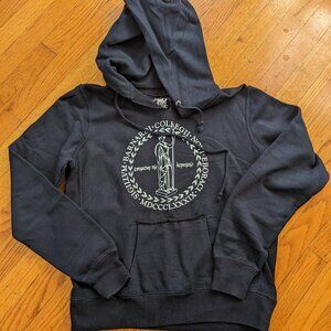 BARNARD COLLEGE Retro Preppy Seal Logo Notch-V Crewneck Hoodie (Navy Blue) Small